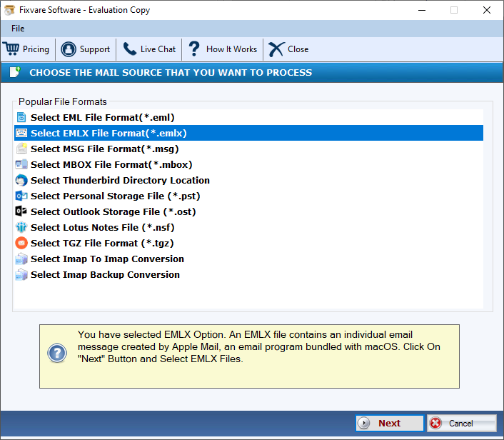 FixVare EMLX to PST Converter screenshot