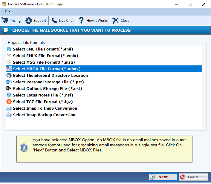 FixVare MBOX to EMLX Converter screenshot