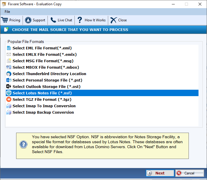 FixVare NSF to EML Converter screenshot
