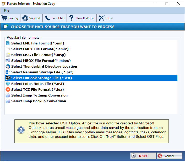 FixVare OST to EMLX Converter screenshot