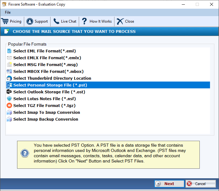FixVare PST to NSF Converter screenshot