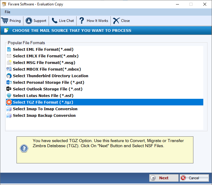 FixVare TGZ to EML Converter screenshot