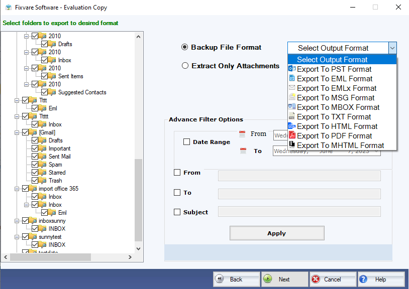 Choose output option
