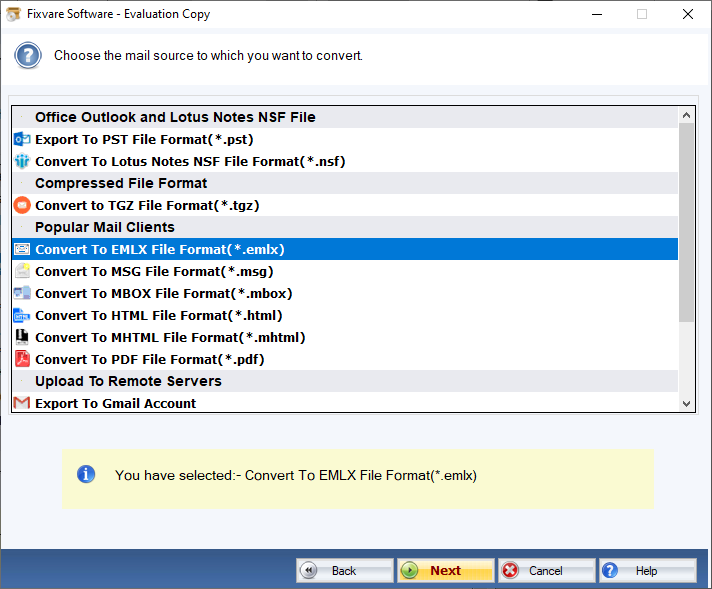 EML to EMLX Export Option