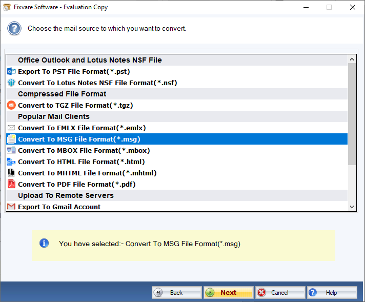 Export Option for EML to MSG