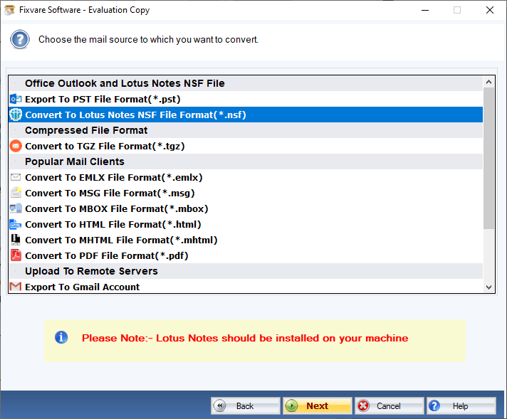 Export Option for EML to NSF