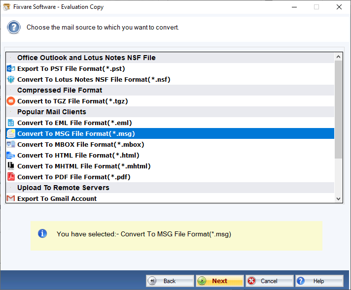 EMLX to MSG Export Option