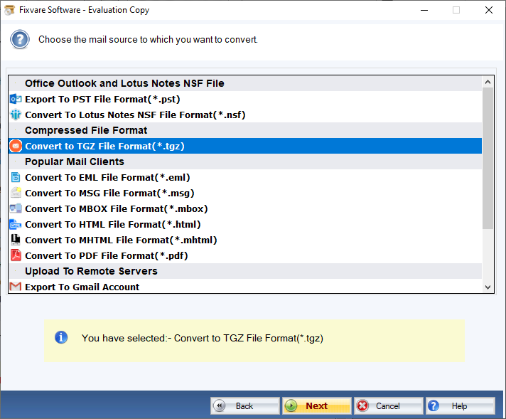 EMLX to TGZ Export Option