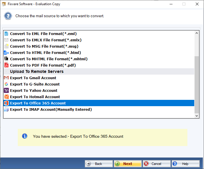 Select MBOX to Office 365 Option