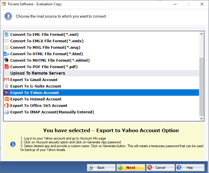 Select MBOX to Yahoo Option