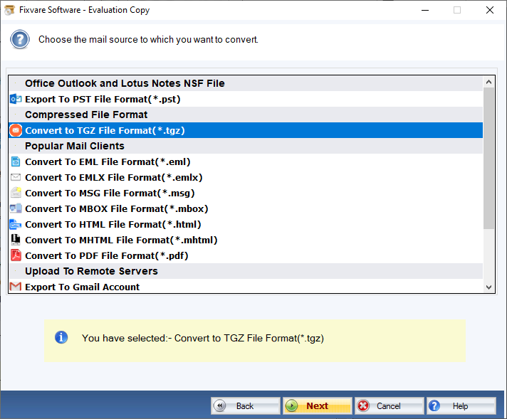 NSF to TGZ Export Option