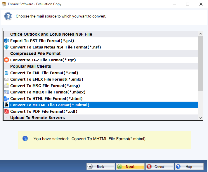 Select OST to MHTML Option