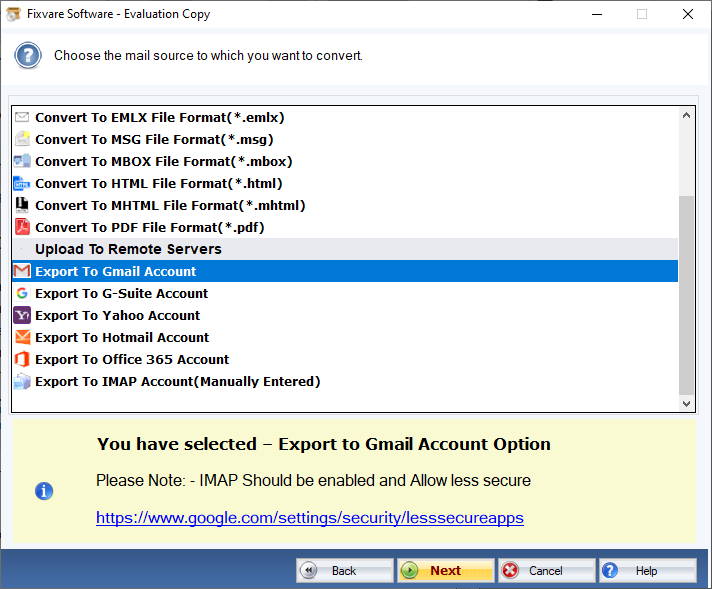 Selecteer Exporteren naar Gmail-optie