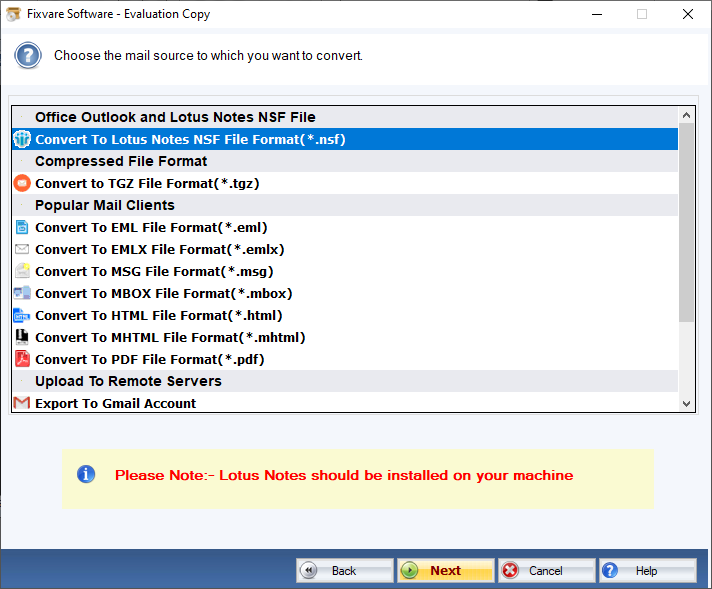 Select Option for PST to NSF