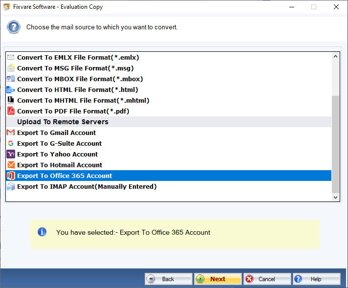 Select Export to Office 365 Option