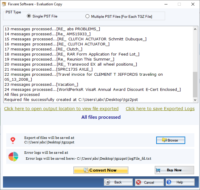 Convert TGZ to PST Format