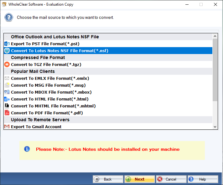 thunderbird to nsf Export Option